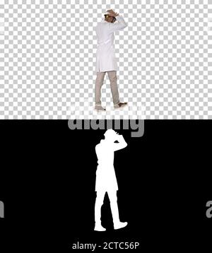 Science engineer walking in helmet Safety concept, Alpha Channel Stock Photo
