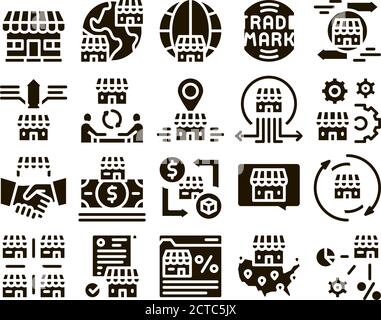 Franchise Business Glyph Set Vector Stock Vector