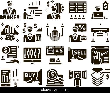 Broker Advice Business Glyph Set Vector Stock Vector