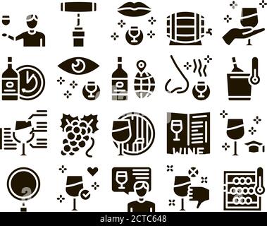 Sommelier Wine Tasting Glyph Set Vector Stock Vector