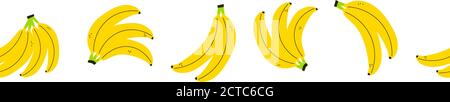 Positive fruit border with bunch of bananas. Vector seamless pattern, endless ornament in flat cartoon style. Tropical design template. Banana set Stock Vector