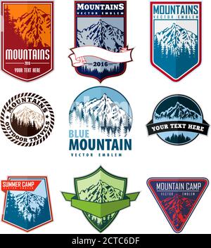 Vector set of mountain adventure camping expedition logo badges emblems Stock Vector