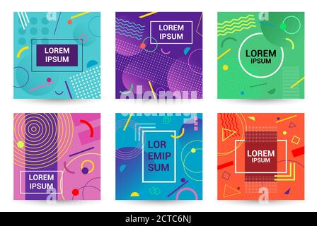 Modern design square web banner. For social media mobile apps. Bright promo backgrounds with abstract geometric elements. Stock Vector