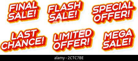 Big mega Sale, special offer set red and yellow text effect template with 3d type style and retro concept isolated on white background vector illustra Stock Vector
