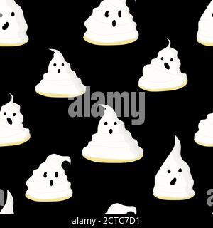 Wrapping paper design. Ghosts pattern seamless. Black background Stock Vector
