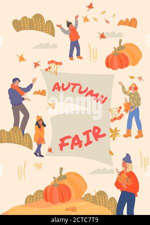 Autumn fair or harvest festival banner or poster layout flat vector illustration. Stock Vector