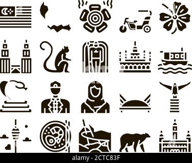 Malaysia National Glyph Set Vector Stock Vector