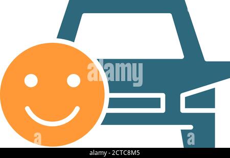 Car with happy face colored icon. Best service, positive taxi feedback symbol Stock Vector