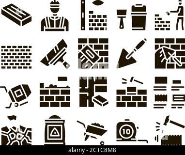 Bricklayer Industry Glyph Set Vector Stock Vector