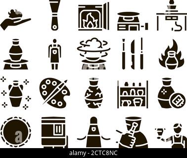 Pottery And Ceramics Glyph Set Vector Stock Vector