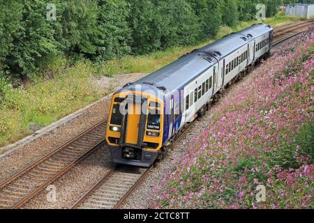 Northern Rail Express class 158 Sprinter train travelling on trans-pennine route