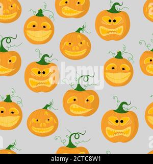 Halloween bright background. Seamless pattern for Halloween. Funny pumpkins. Stock Vector