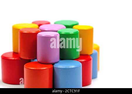 Colorful wooden building blocks against white background Stock Photo ...