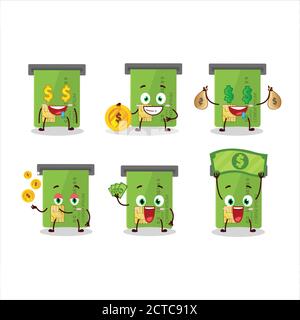 ATM card slot cartoon character with cute emoticon bring money Stock Vector