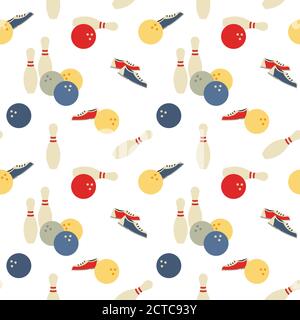 Bowling sport game signs seamless vector pattern Stock Vector