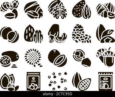Nut Food Different Glyph Set Vector Stock Vector