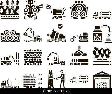 Wood Logging Industry Glyph Set Vector Stock Vector