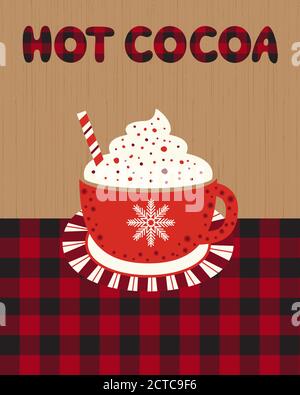 Hot cocoa mug whipped cream flat vector icon Stock Vector