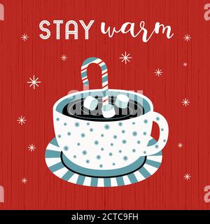 Hot cocoa mug whipped cream flat vector poster Stock Vector