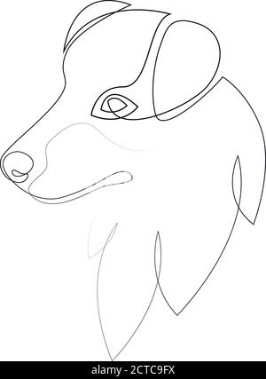 Australian Shepherd vector Dog portrait. Continuous line. Dog line drawing