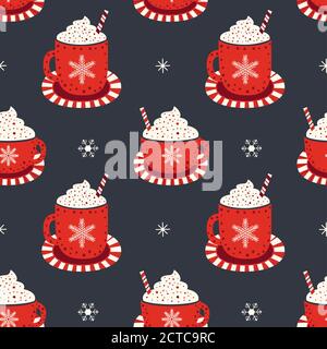 Wintertime holidays cocoa cup seamless pattern Stock Vector