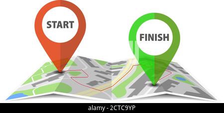 navigation concept, start and finish location pins or markers on map vector illustration Stock Vector