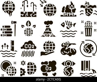 Climate Change Ecology Glyph Set Vector Stock Vector