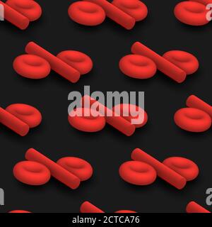 Red 3d Percent on black background seamless business pattern. Black Friday Promotion finance background for sale offer. Percent seamless pattern. Stock Vector