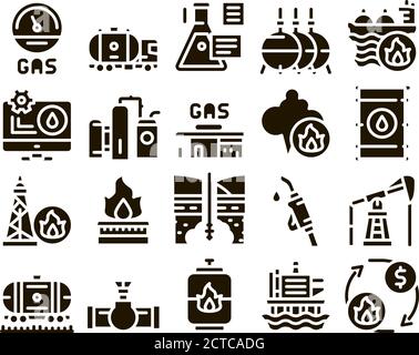 Gas Fuel Industry Glyph Set Vector Stock Vector