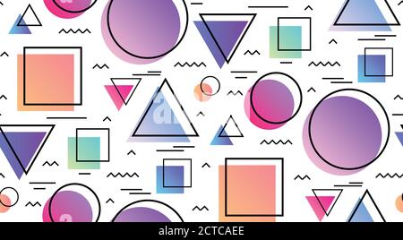 Seamless pattern in the memphis style with geometric shapes on a white background. Vector texture for your creativity Stock Vector