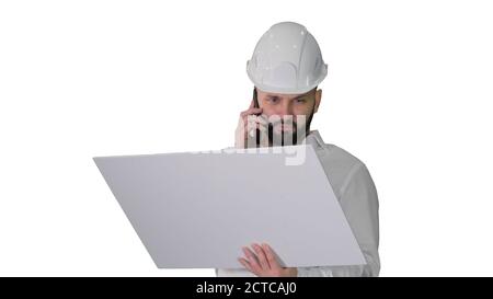 Engineer in formalwear and hardhat talking to client or contract Stock Photo