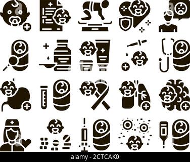Pediatrics Medical Glyph Set Vector Stock Vector