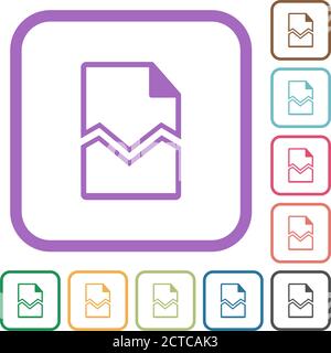 Broken page simple icons in color rounded square frames on white background Stock Vector