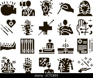 Acupuncture Therapy Glyph Set Vector Stock Vector