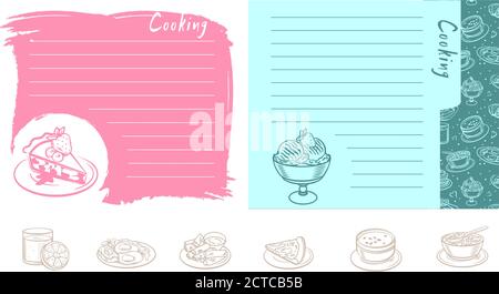 Design of recipes book. Hand drawn doodles objects food and utensils. Cookbook Stock Vector