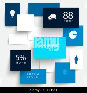 Vector blue flat design infographic made from content blocks with shadow, data and icons Stock Vector