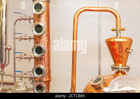 Copper Still Pipes Distillery Equipment Micro Brewery Stock Photo