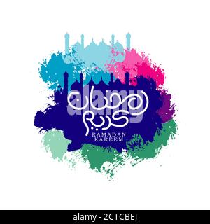Ramadan Kareem Design Arabic and English Text colorful background Stock Vector