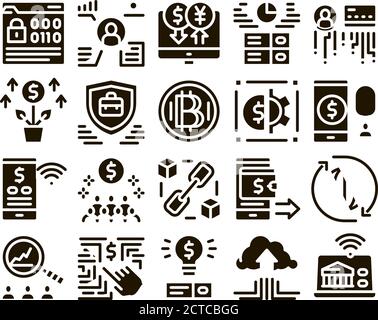 Fintech Innovation Glyph Set Vector Stock Vector