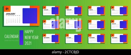 colorful gradient Desk calendar design for 2021 Stock Vector