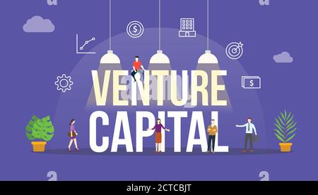 venture capital vc concept with people and big text word and related icon flat Stock Vector