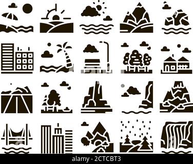 Landscape Travel Place Glyph Set Vector Stock Vector