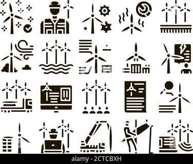 Wind Energy Technicians Glyph Set Vector Stock Vector