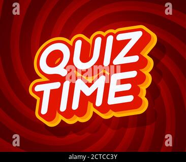 Quiz time red and yellow text effect template with 3d type style and retro concept swirl red background vector illustration. Stock Vector