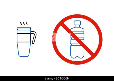 No plastic bottles, only reusable thermo mug Stock Vector