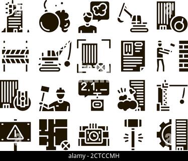Demolition Building Glyph Set Vector Stock Vector