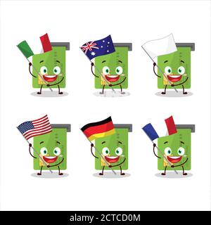 ATM card slot cartoon character bring the flags of various countries Stock Vector