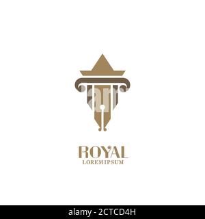 Fountain pen isolated vector icon with antique columns. Logo design for law offices and museums. Stock Vector