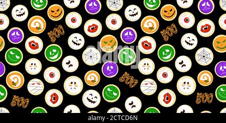 Halloween bright background. Seamless pattern for Halloween. A treat. Round baked goods Stock Vector