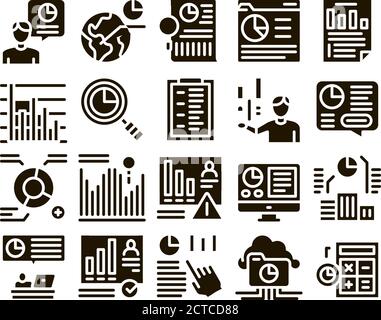 Statistician Assistant Glyph Set Vector Stock Vector